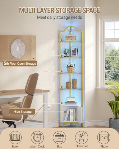 Corner Cabinet with LED Light and Glass Shelves for Living Room