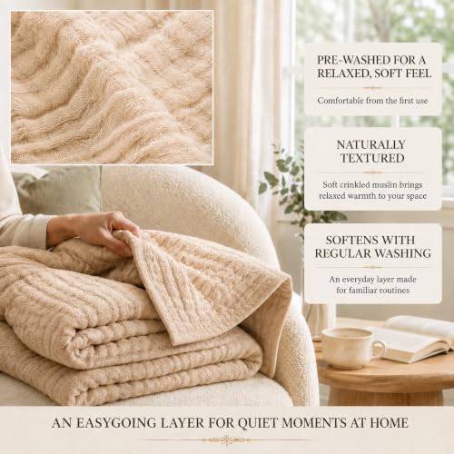 White 130x150cm 6-Layer Cotton Muslin Blanket - Pre-Washed & Soft