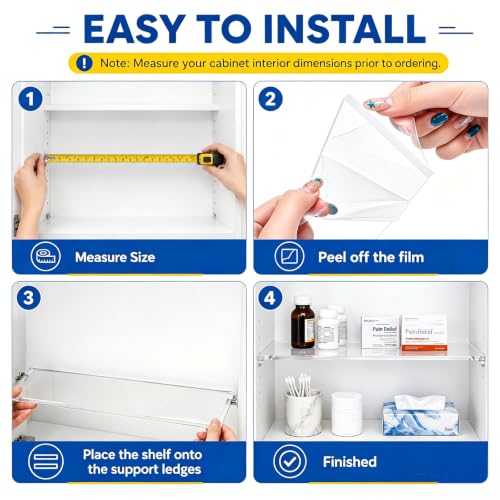 4 Pack Acrylic Medicine Cabinet Shelves - 13" L x 3" W, Universal Fit