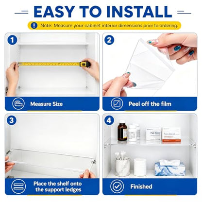 4 Pack Acrylic Medicine Cabinet Shelves - 13" L x 3" W, Universal Fit
