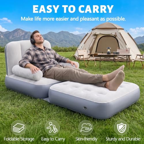 Inflatable Sofa Bed 2-in-1 Single Blow Up Couch with Pillow & Headboard - Space-Saving Design