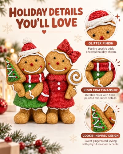 Christmas Gingerbread Couple Figurine - Indoor Resin Holiday Decoration