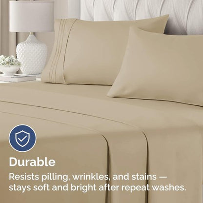 King Standard Pillow Cases Set of 4 - Soft Hotel Quality Pillowcase Covers - Comfy Bedding for Women, Men, Kids & Teens - Machine Washable Pillow Protectors - 4 Piece Set - King Standard Size Beige