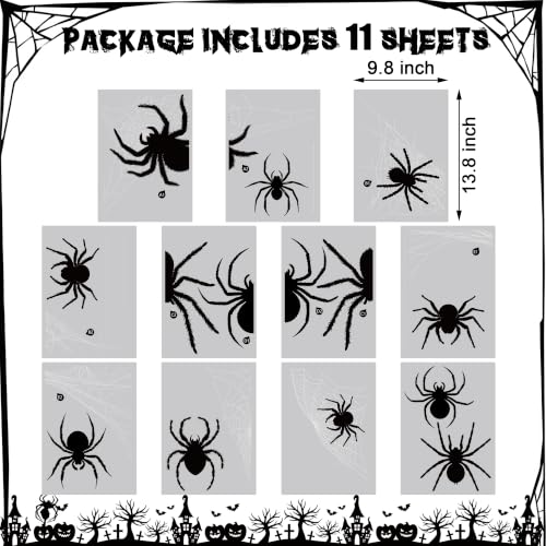 Halloween Window Clings - Black Spider Web & Silhouette Decals, 11 Sheets