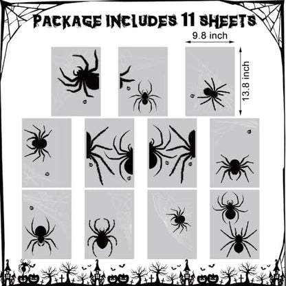 Halloween Window Clings - Black Spider Web & Silhouette Decals, 11 Sheets