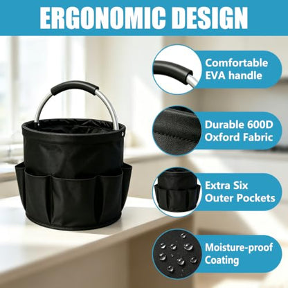 Large Cleaning Caddy with Handle and 6 Pockets, 17L Portable Organizer for Home and Garden