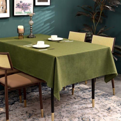 Waterproof Rectangle Table Cloth - Faux Linen, 156 x 91 Inches, Olive