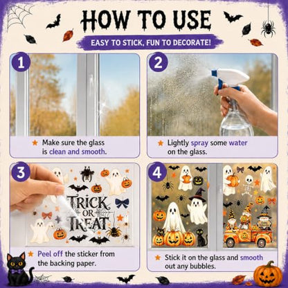 Halloween Window Cling Stickers - Ghost & Pumpkin Decor, Style 2
