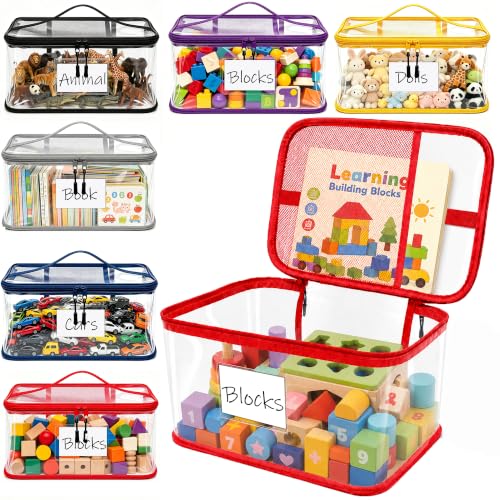 Large Clear Toy Storage Bags with Zippers - Pack of 6