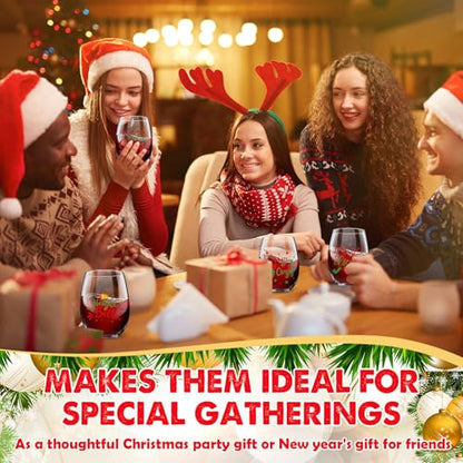 Umigy 8 Pcs Christmas Stemless Wine Glasses 15 oz Word Theme, Red Green Variation