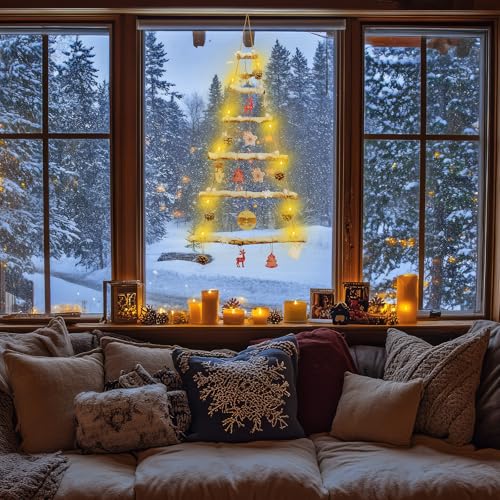 Large Snowy Birch Log Christmas Wall Tree with Lights & Accessories
