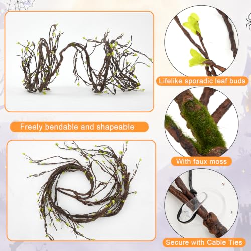 Halloween Artificial Tree Branches Set - 118 Inch Haunted Forest Decor with Spiders Bats and Webs