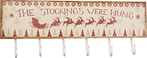 Rustic Christmas Stocking Holder Wall Hook Board - 20" x 5" with 6 Hooks - The Stockings Were Hung