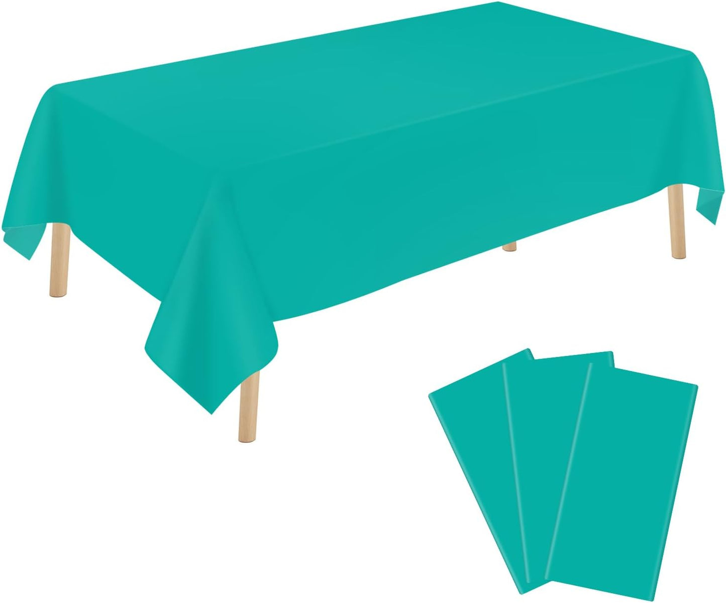 Skiennix Disposable Teal Plastic Tablecloth - Rectangular 54 x 108 Inch Cover for Parties | 3 Pack