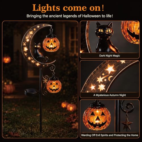 Halloween Solar Garden Stake Light with Pumpkin & Black Cat - Outdoor Decor Style C