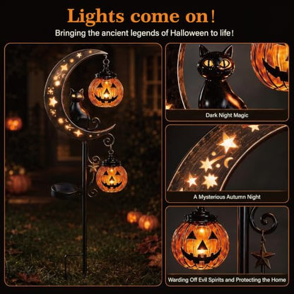 Halloween Solar Garden Stake Light with Pumpkin & Black Cat - Outdoor Decor Style C