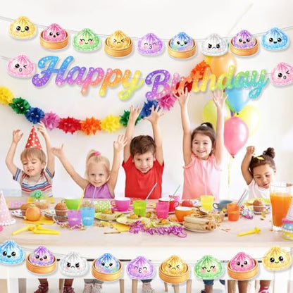Colorful Dumpling Birthday Banner - Paper Dumpling Themed Party Decorations