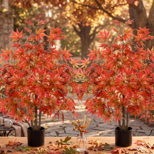 Artificial Fall Maple Trees 3ft with Pot - Colorful Autumn Decor Set of 2