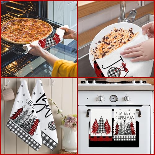 Christmas Kitchen Towels Set of 4 16x24 Inch Holiday Dish Cloths Absorbent Cotton