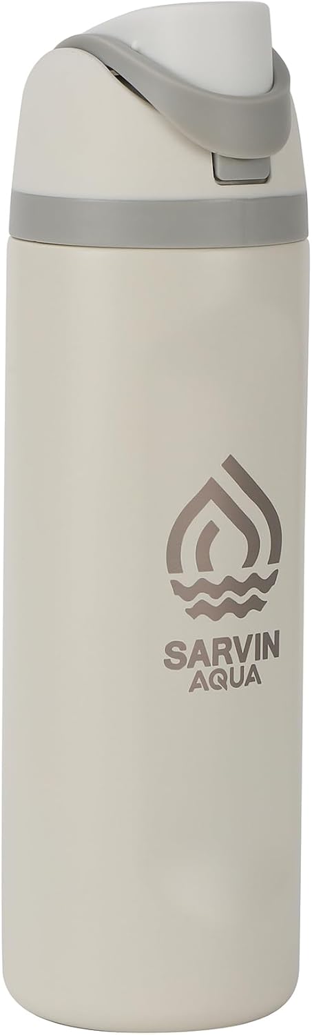 Skiennix Insulated Water Bottle - 24 Oz Double Wall Vacuum Travel Bottle with Flip-Top Lid | Leakproof Stainless Steel, Keeps Drinks Hot or Cold - White Grey