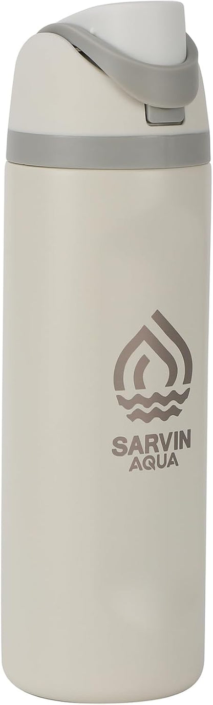 Skiennix Insulated Water Bottle - 24 Oz Double Wall Vacuum Travel Bottle with Flip-Top Lid | Leakproof Stainless Steel, Keeps Drinks Hot or Cold - White Grey