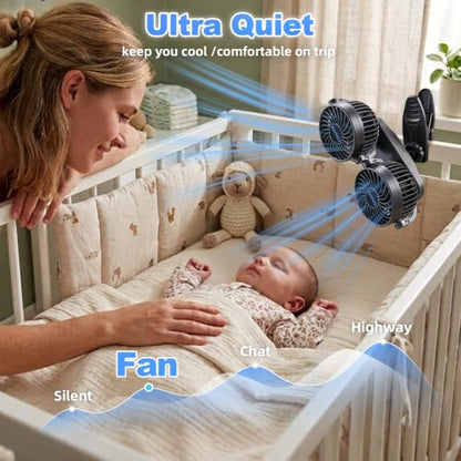 6000mAh Dual Head Car Fan with 360° Adjustable Clip - Back Seat Cooling (Variation 1)