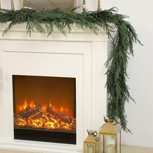Jutom 9 ft Artificial Christmas Garland with Norfolk and Cypress Mix - Indoor Outdoor Decor