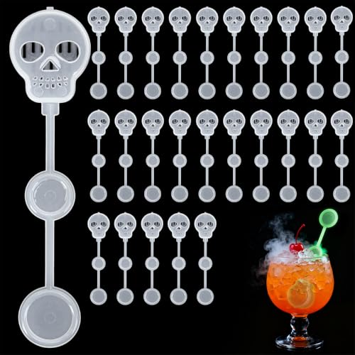 Halloween Glow in Dark Skull Cocktail Stir Sticks - 25 Pcs