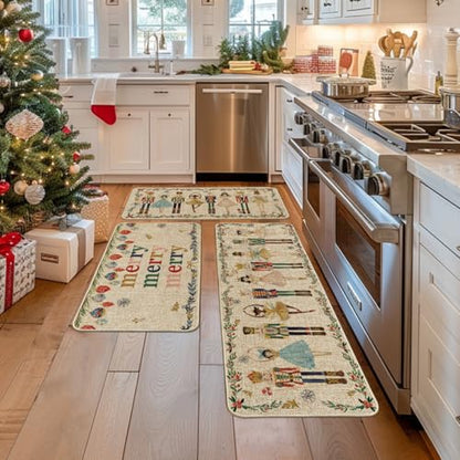 Christmas Decorative Kitchen Mats Set of 3 Non-Slip Rugs 17x29/36/47 Inches
