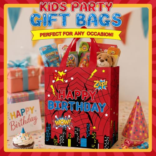 Reusable Cartoon Spider Gift Bags - 20 Pack for Birthday Party Favors