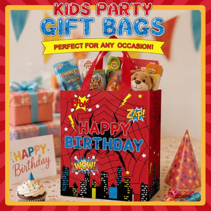Reusable Cartoon Spider Gift Bags - 20 Pack for Birthday Party Favors