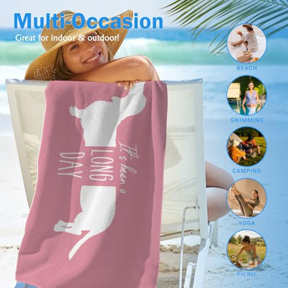 Funny Pink Dachshund Beach Towel Gifts for Dog Lovers - Pink Long Day 30x60in