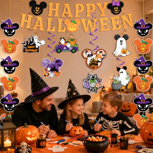 Halloween Banner Set with Glitter Letters and Spooky Decorations