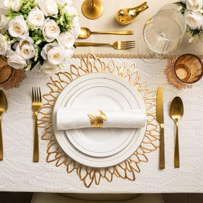 Gold Placemats Set of 12 with Coasters - Round Vinyl Table Mats for Holiday and Wedding Decor