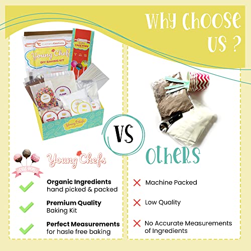 Young Chefs Cake Pops Baking Kit with Pre-Measured Ingredients - DIY Kids Baking Set for Girls and Boys - Easy and Fun Kids Baking Kit with Cake Pop Sticks