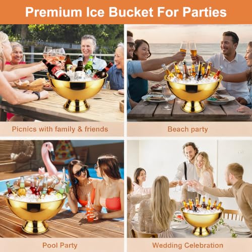 Large Champagne Bucket with Detachable Base - Gold, 13.5L Ice Cooler for Parties