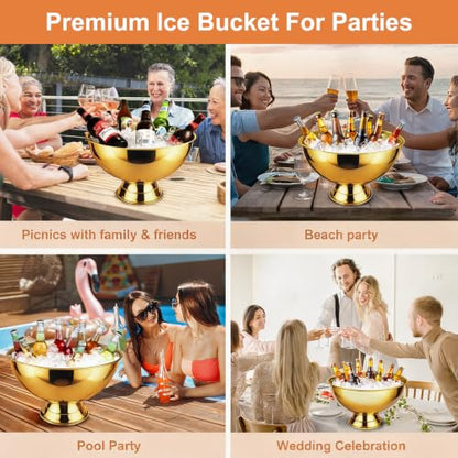 Large Champagne Bucket with Detachable Base - Gold, 13.5L Ice Cooler for Parties