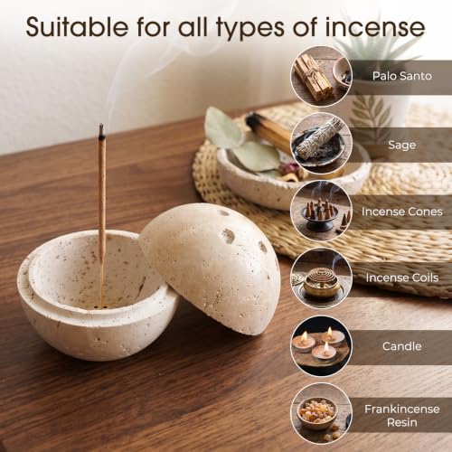 Handmade Travertine Incense Burner Holder for Sticks and Cones