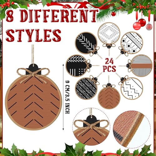 Gerrii 24 Pack Boho Christmas Wooden Ornament Aztec Style Holiday Decor