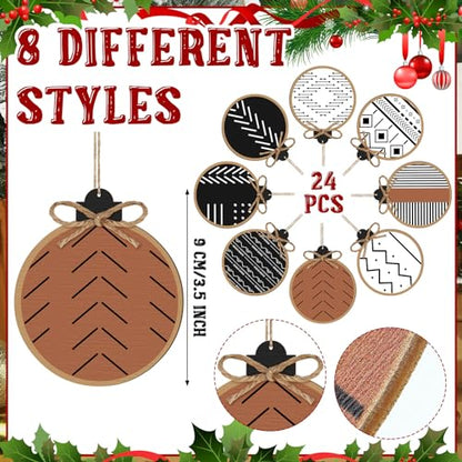 Gerrii 24 Pack Boho Christmas Wooden Ornament Aztec Style Holiday Decor