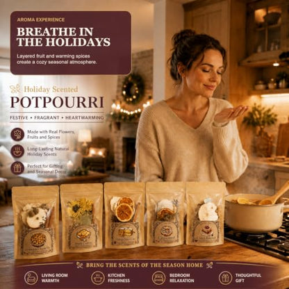 Christmas Simmer Pot Kit - 5 Pack Bakery Scented Potpourri with Dried Fruits & Spices - Cozy Home Fragrance