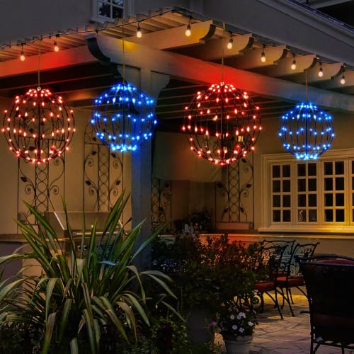 Outdoor LED Light Balls Set - Red & Blue Christmas Decorations, 2 Pack