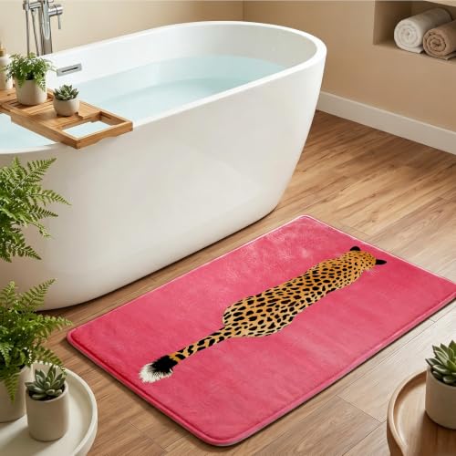 Pink Leopard Bath Mat - Faux Cashmere Non-Slip Bathroom Rug