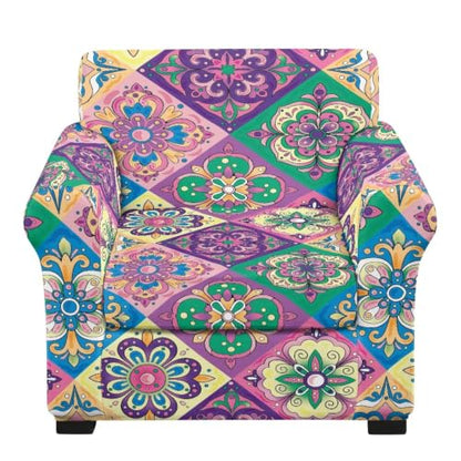 Boho Floral Mandala Sofa Chair Cover Set with Elastic Bottom - 2 Pcs