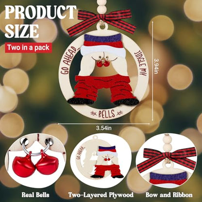 Funny Christmas Wooden Ornament Set - White Elephant Holiday Decor, 2 Pack