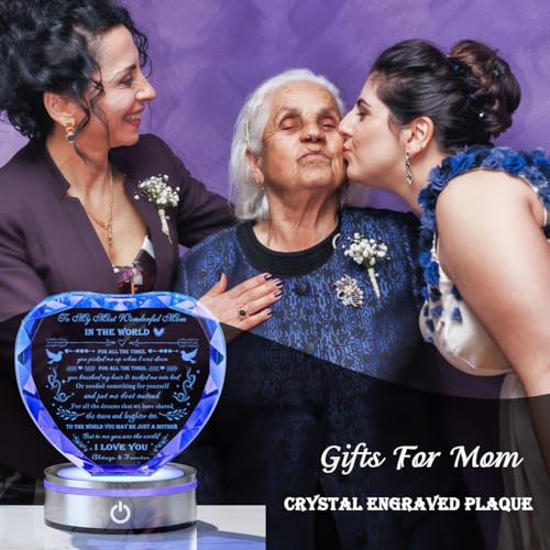 Wonderful Mom Night Light Crystal Engraved Heart World with Colorful LED Base