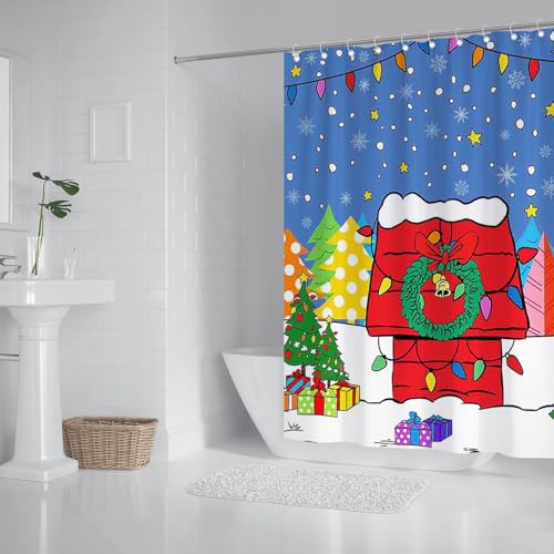 Christmas Cartoon Red House Shower Curtain 72x72 Inches - Waterproof Fabric