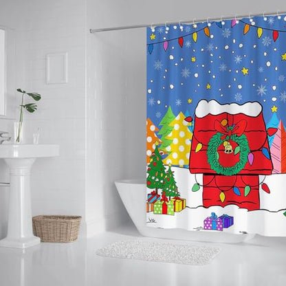 Christmas Cartoon Red House Shower Curtain 72x72 Inches - Waterproof Fabric
