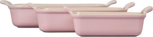 Le Creuset Stoneware Rectangular Dishes Set of 3 - Heritage Chiffon Pink Elegance
