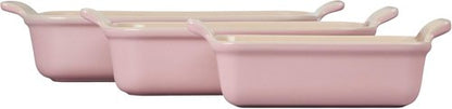 Le Creuset Stoneware Rectangular Dishes Set of 3 - Heritage Chiffon Pink Elegance